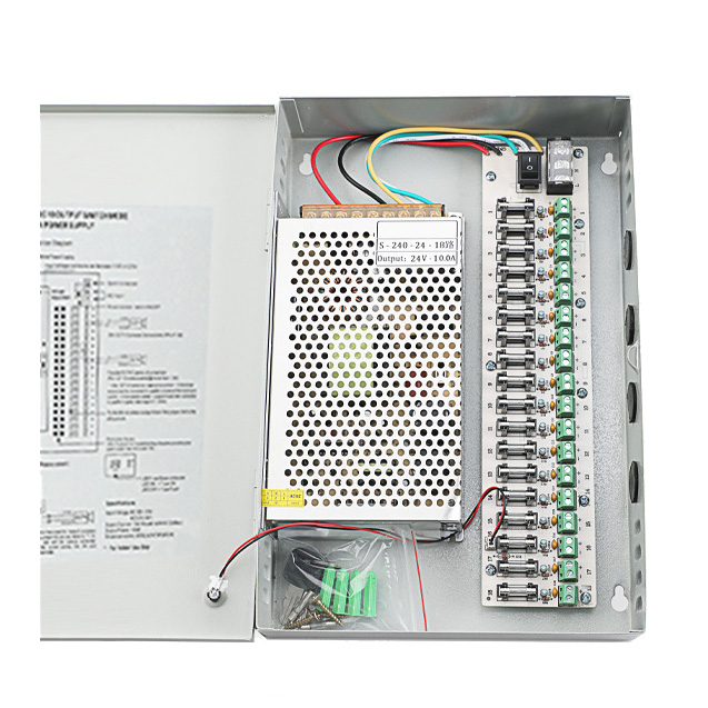 240W 10A 18CH DC24V Output Switch Mode CCTV Distribution Box Portable Power Supply For IR Camera Monitoring Equipment LED Tape Lights 240W 10A 18CH DC24V Output Switch Mode CCTV Distribution Box Portable Power Supply For IR Camera Monitoring Equipment LED Tape Lights